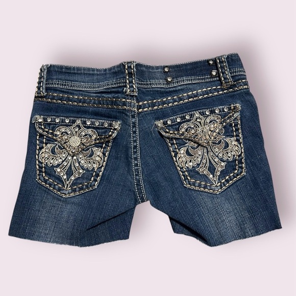 Premiere Denim Blue Jean Shorts with Embroidery - Picture 1 of 3
